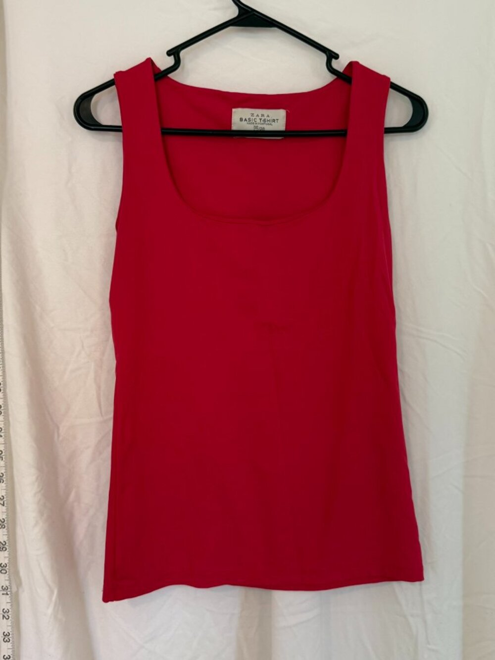 Zara Basic T-Shirt Women's Red Medium Classic Comfort Square Neck Sleeveless
